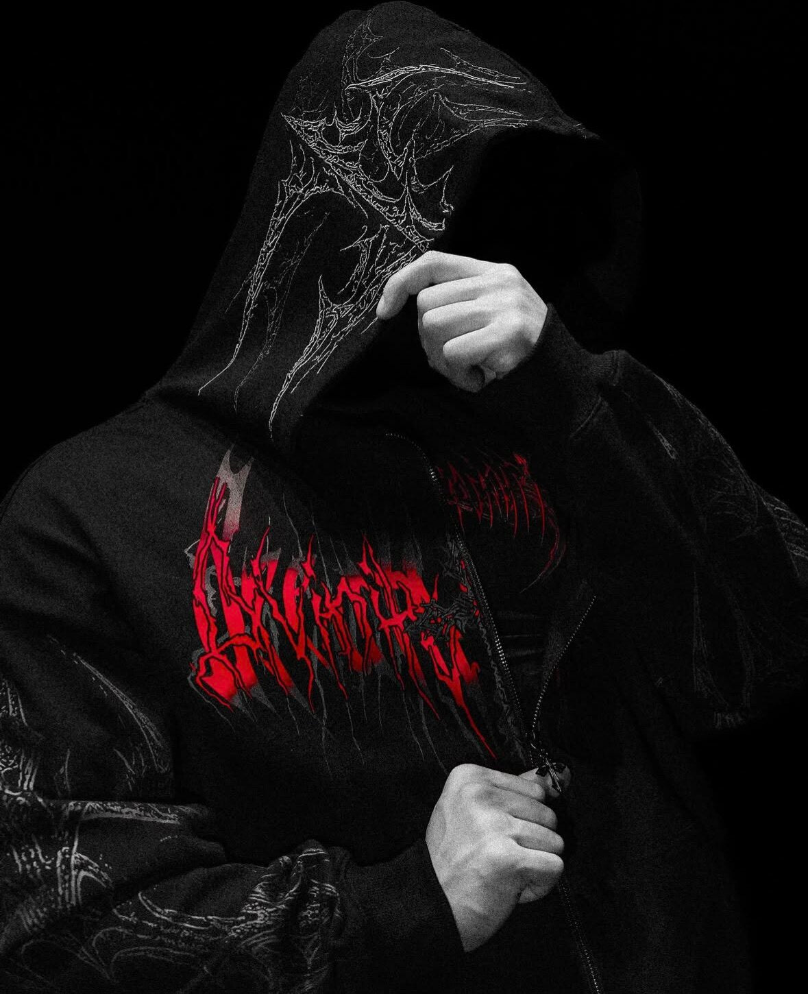 Breathedivinity Dark Gothic Zip-Up Hoodie - 420g French Terry