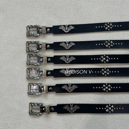 ERD SS24 ’Depressed Heir’ Bat-Studded Punk Belt - Top-Grain Cowhide Rocker Strap