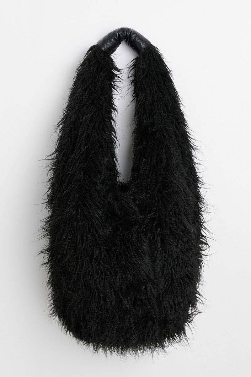Our Legacy Faux Shearling Shoulder Bag - Oversized Furry Tote Faux Fur Crossbody - Black
