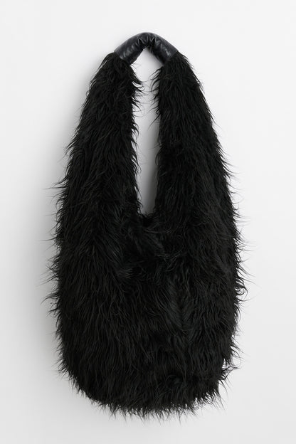 Our Legacy Faux Shearling Shoulder Bag - Oversized Furry Tote Faux Fur Crossbody - Black