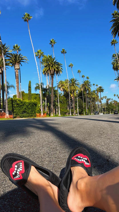 Chrome Red Lips Corduroy Loafers - Matty Boy Inspired Mules