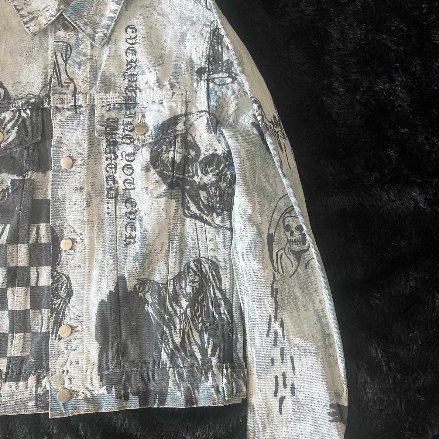 AMIRI 22FW Skull Reaper Graffiti Jackets - Hand Painted Waxed Denim