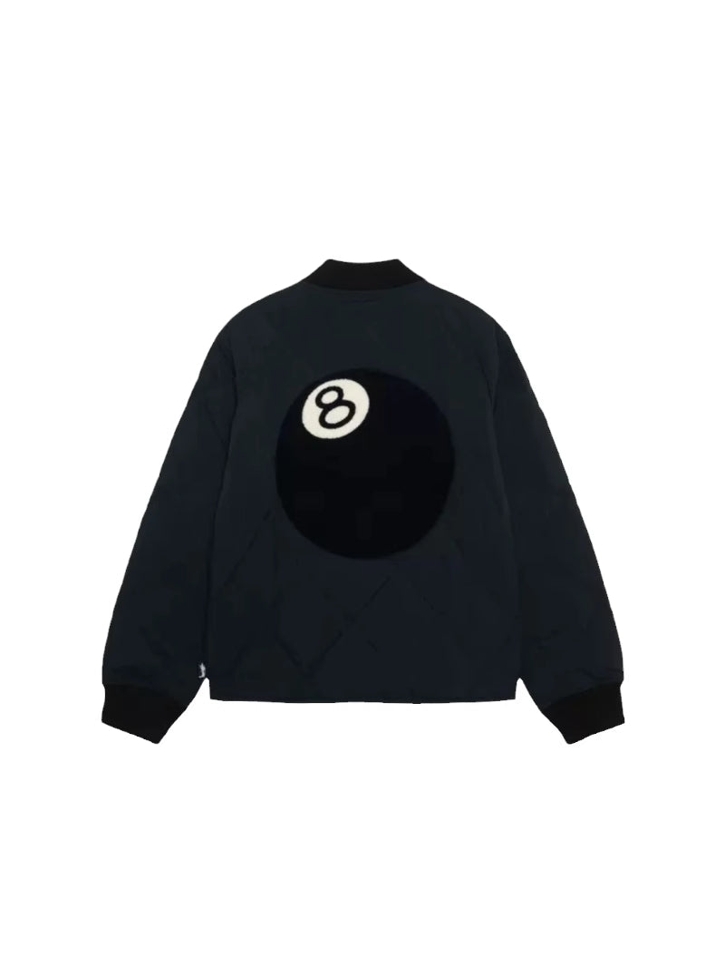 23FW Stussy 8 BALL Black Diamond Grid Zipper Jacket Loose Casual Retro Cotton Outerwear - Black