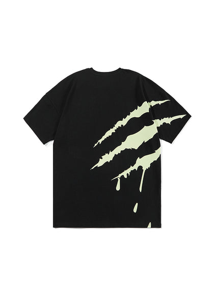 SUAMOMENT BloodClaw Loose Fit Tee Claw Marks Foil Print Couples’ Casual