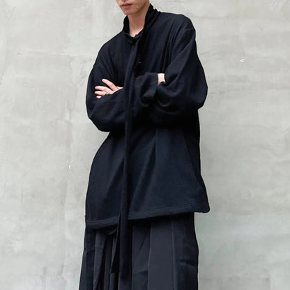 Yohji Yamamoto Merino Wool Knit Sweater Turtleneck Integrated Tie Scarf