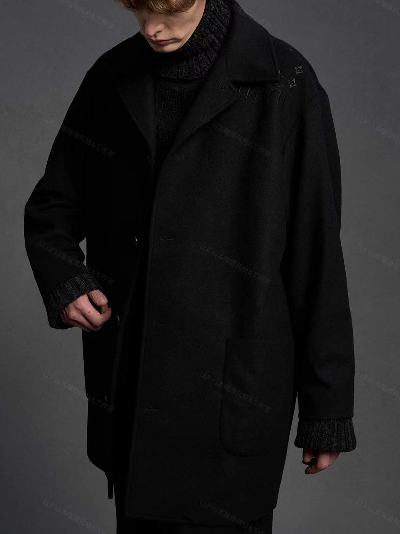 Yohji Yamamoto 23FW Dark Wool Coat – Heavy Embroidery Collection
