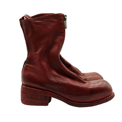 Guidi Horse Leather Distressed Chunky Heel Mid-Calf Ankle Boots PL1/2 Front-Zip