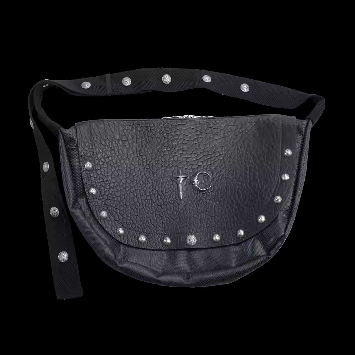 Thug Club 23SS Genuine Leather Shoulder Bag Grain Biker Crossbody Bag - Black