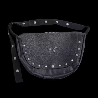 Thug Club 23SS Genuine Leather Shoulder Bag Grain Biker Crossbody Bag - Black