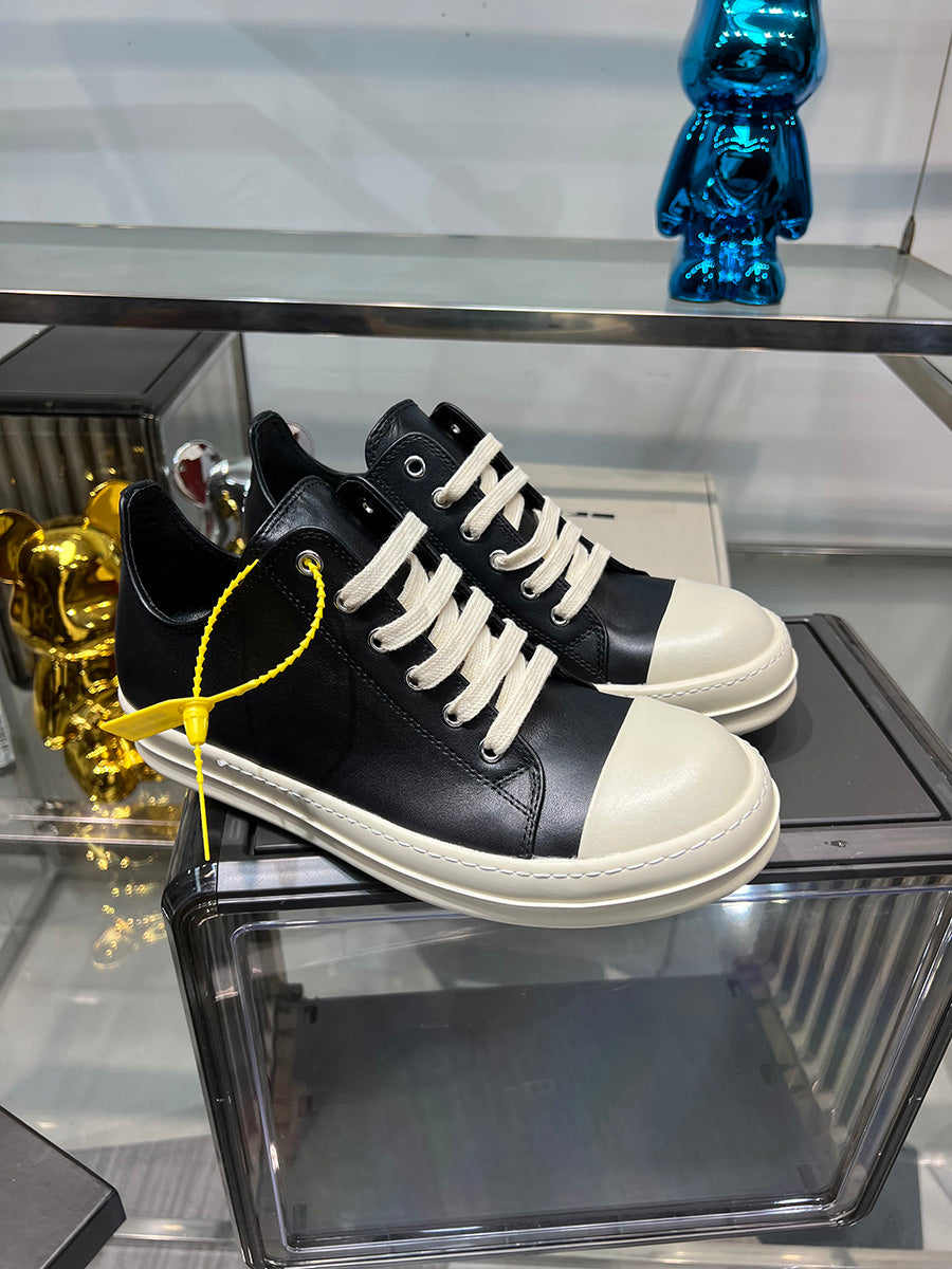 Rick Owen Low-Top Leather Platform Sneaker RO Dark Elevated Sole Casual Shoes