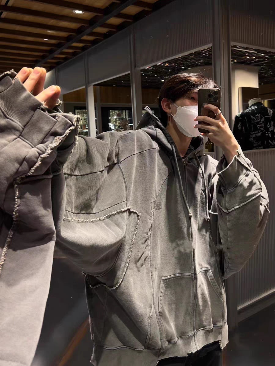 Vetements 23FW Heavy Washed Distressed Deconstructed Zip Hoodie
