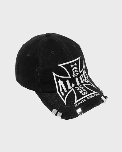 Alice B&W Cross Embroidered Cap – Distressed Baseball Hat 0pium Playboi Carti - Adjustable Black
