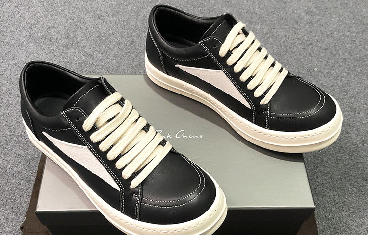 RO 22SS Vintage Leather Low-Top Sneaker Rick Owens - Black/Milk - 