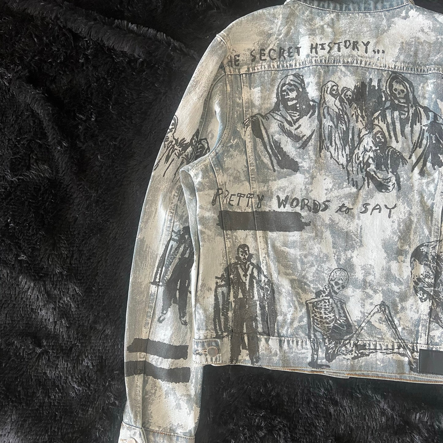 AMIRI 22FW Skull Reaper Graffiti Jackets - Hand Painted Waxed Denim