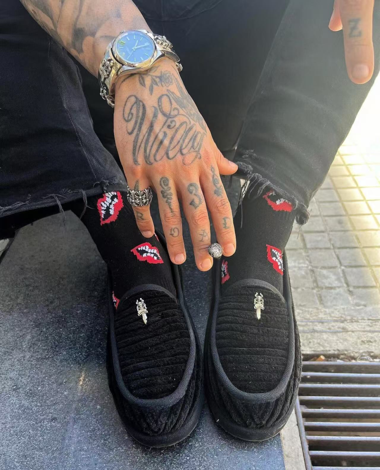 Dagger Loafer - Chorme 925 Silver Accent Black Corduroy Slip-On