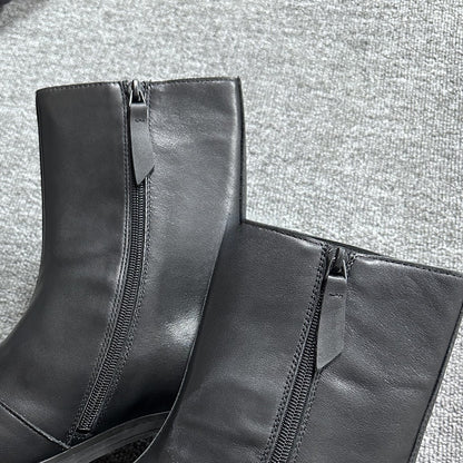 Our Legacy Black Leather Mid-Calf Chelsea Boots High-End Unisex Short Boots
