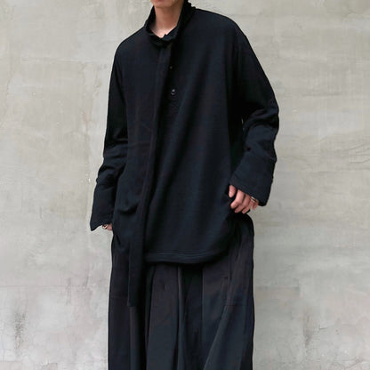Yohji Yamamoto Merino Wool Knit Sweater Turtleneck Integrated Tie Scarf