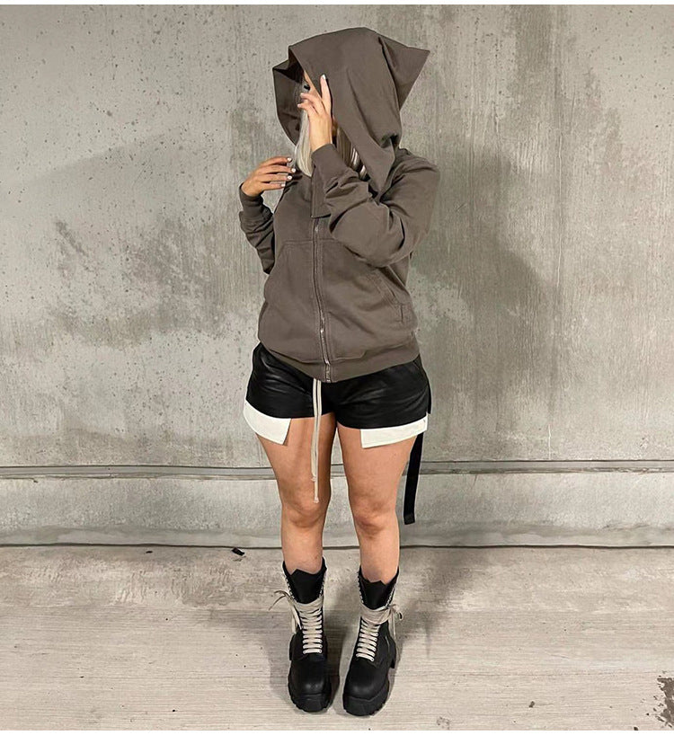 RO Dark Wizard Rick Owen Hoodie - Asymmetric Zip Avant-garde Black Winter Fleece