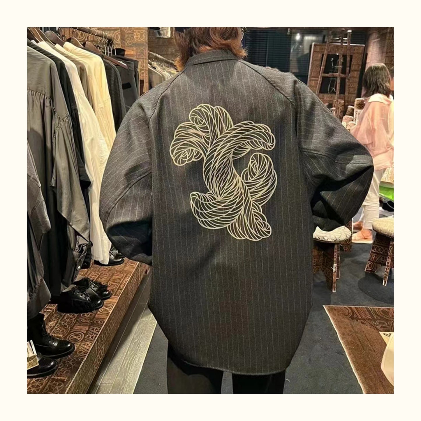 Nemeth 24AW Knot Print Shirt – Oversized Striped Long Sleeve Jacket