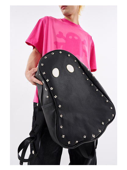 Fun & Cool Punk Studded Ghost PU Leather Backpack - Imp Halloween Edition - Black