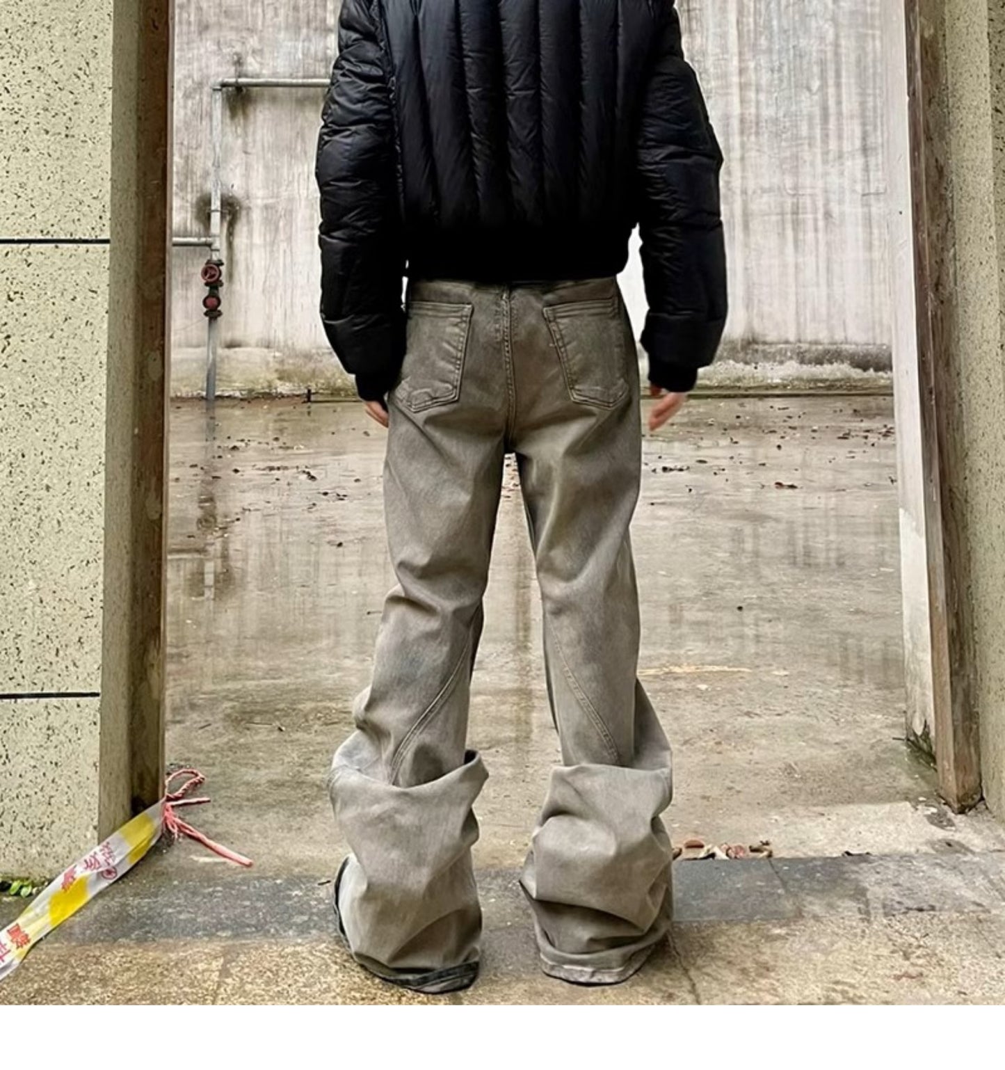 Rick Owen Earth Tone Flared Stacked Jeans – Slim Washed Wide-Leg Opium - Size avaliable S ~ XL