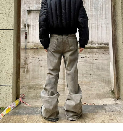 Rick Owen Earth Tone Flared Stacked Jeans – Slim Washed Wide-Leg Opium - Size avaliable S ~ XL