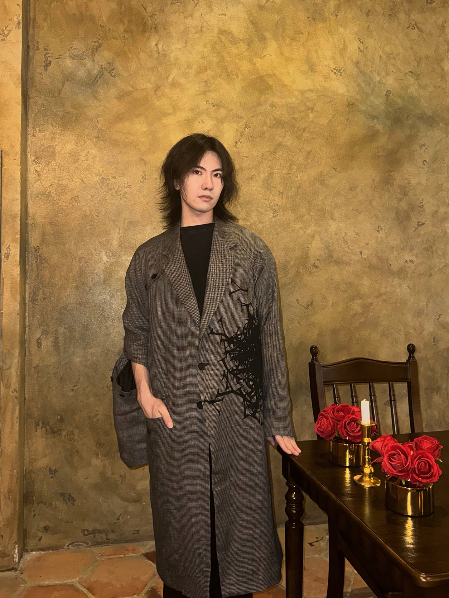 Self-made Yohji Wool Blend Trench - Houndstooth with 'Y' Monogram Print - Donclickin