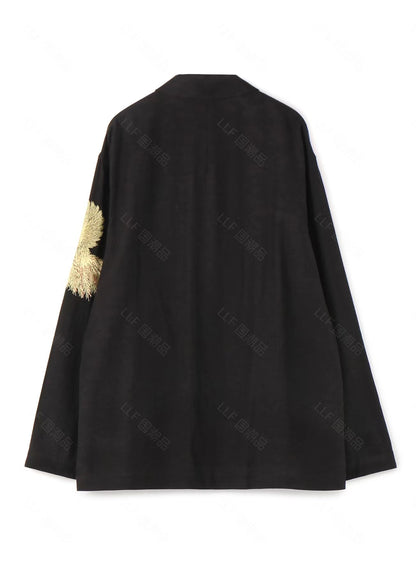 Yohji Yamamoto Hummingbird Embroidered Silk-Linen Jacket Long Sleeve