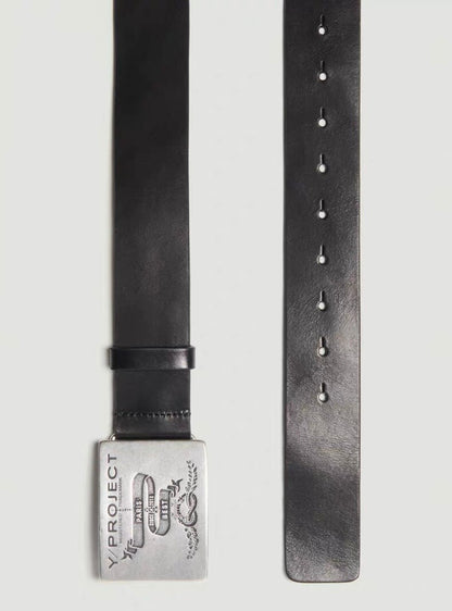Y/Project 23SS Runaway Distressed Silver Plaque Genuine Leather Belt