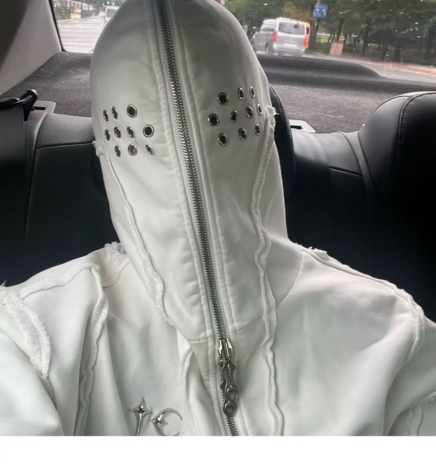 THUG CLUB Washed Wax-Dye Shark Mask Zip-Up Hoodie Outerwear Jackets