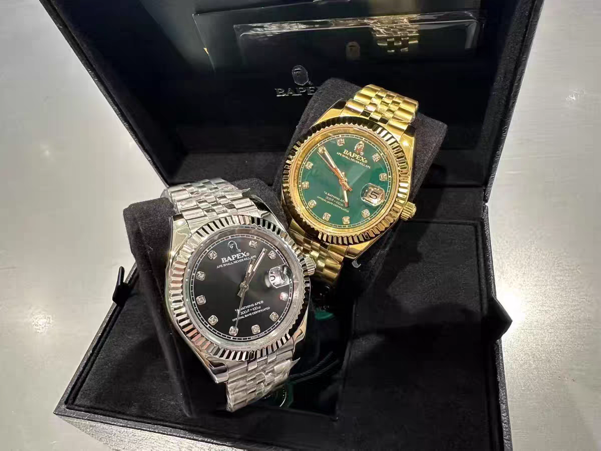 TYPE 6 BAPEX Gold-Green Ape Power Watch - Fluted Bezel Datejust Mechanical Wristwatch