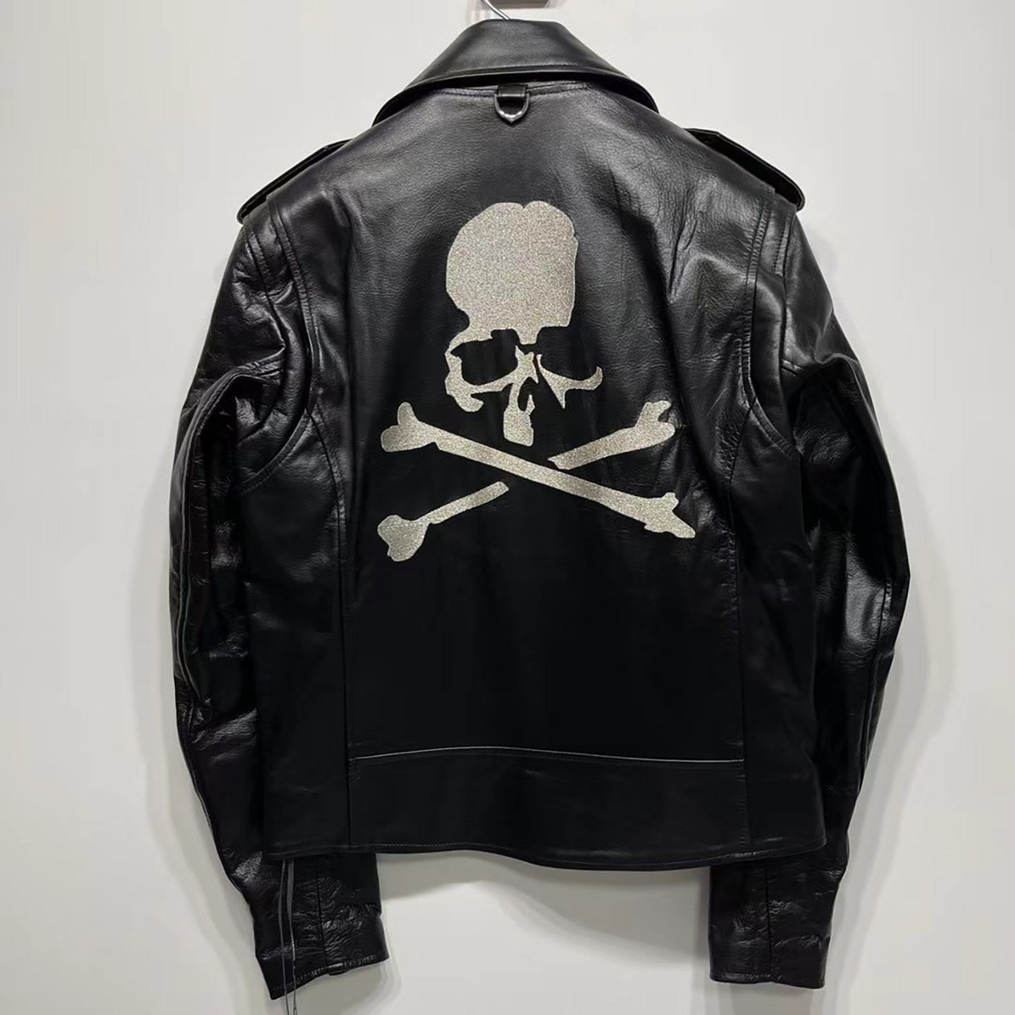 MASTERMIND Skull Embroidery Cowhide Biker Jacket - Luxury Darkwear - Black