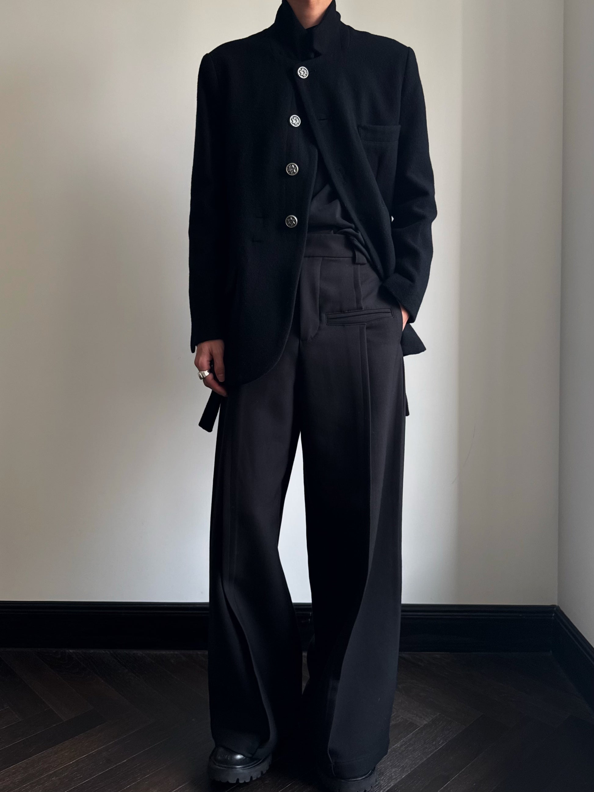 Custom-made Yohji Yamamoto Dark 100% Wool Blazer Hexagram Silver Buttons Jackets