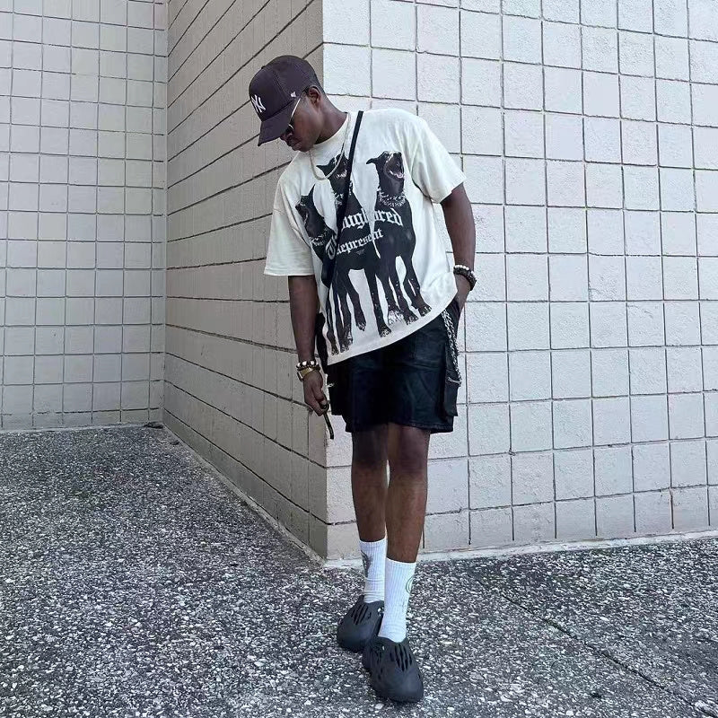 REPRESENT Washed Distressed Doberman Shark Short-Sleeve T-Shirt FOG