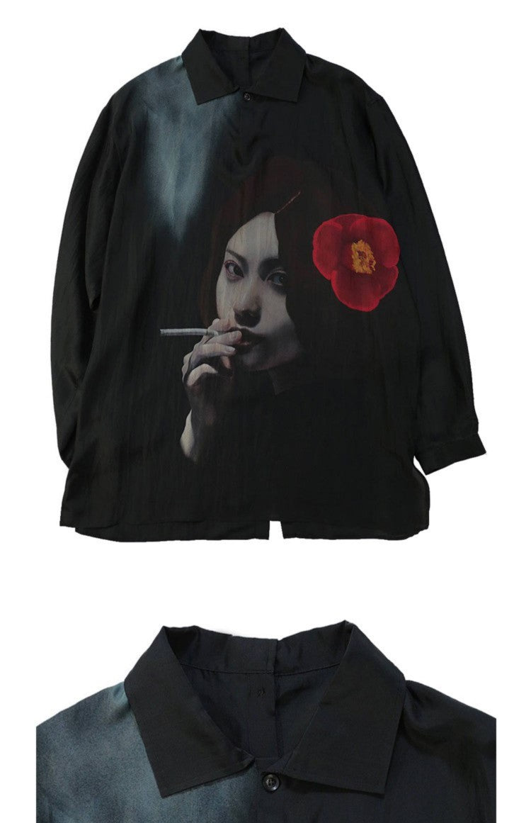 Suzume Uchida "Smoking Girl" Silk Shirt - Yohji Archive Darkwear -  