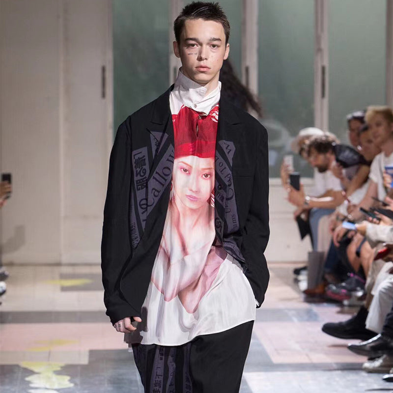 donclickin Yohji Uchida Suzuran ’Sun Child’ Print Shirt - Reversible Silk Blouse