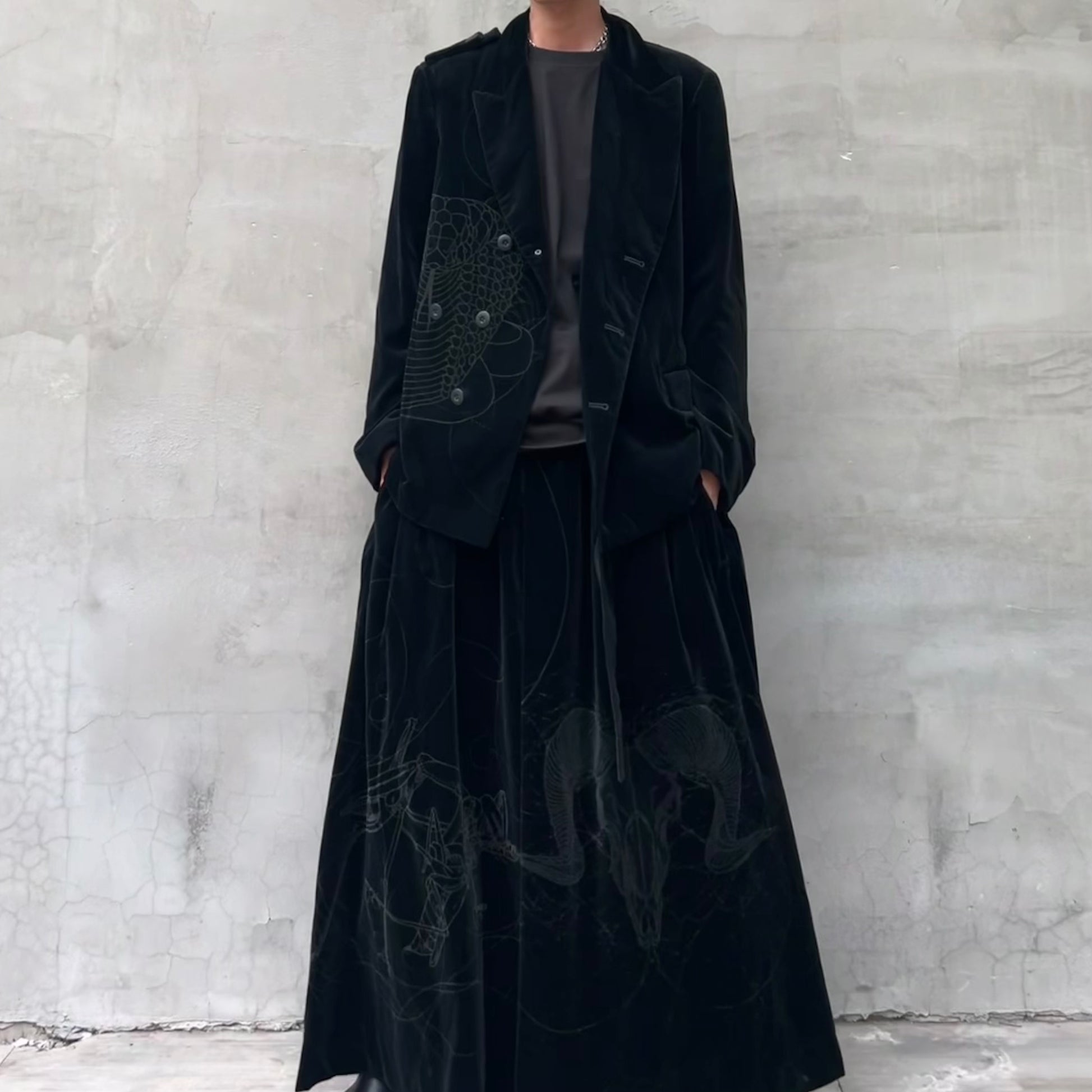 Yohji Yamamoto Velvet Family Crest Serpent Emblem Jacket - Skirt Suit