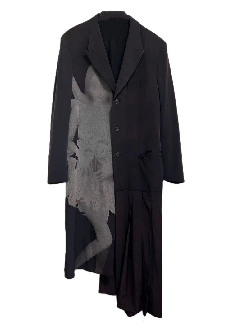 Yohji Asura Pleated Trench - Dark Avant-garde Black Unisex Coats