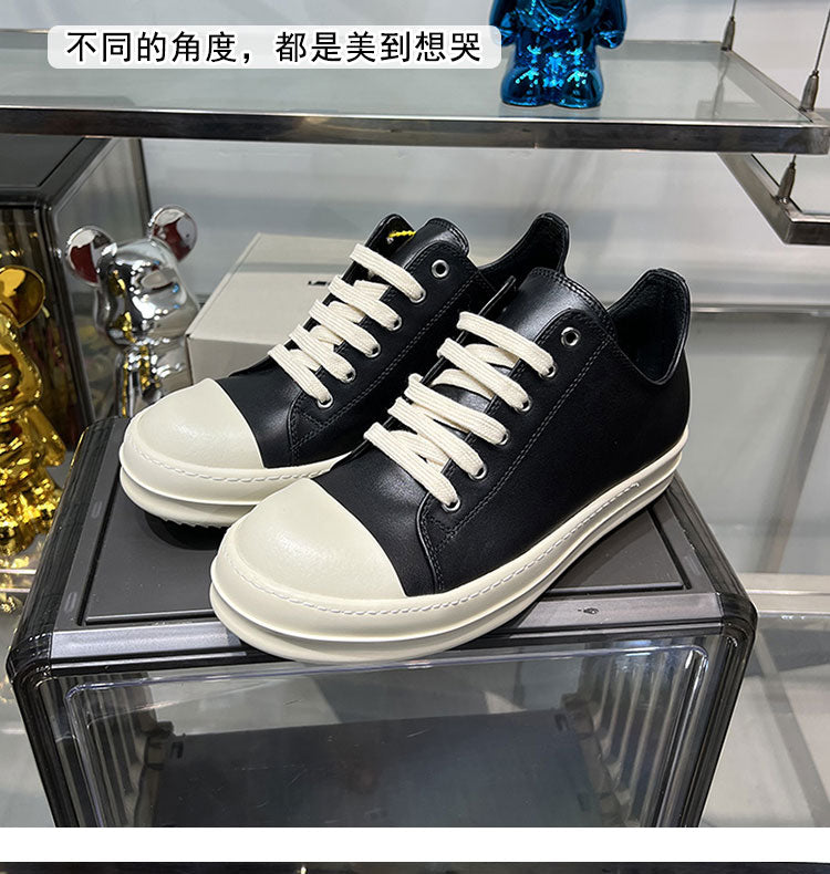 Rick Owen Low-Top Leather Platform Sneaker RO Dark Elevated Sole Casual Shoes