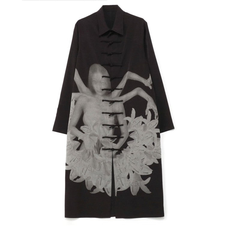 Yohji Yamamoto Dark Asura Lily Printed Mid-Length Shirt Button Closure