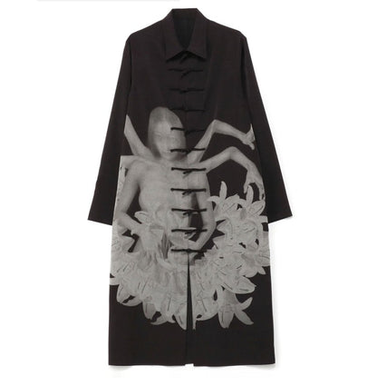Yohji Yamamoto Dark Asura Lily Printed Mid-Length Shirt Button Closure