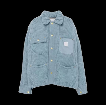 SACAI Handcrafted Chunky Knit Wool Coat – Oversized Heavyweight Sweater