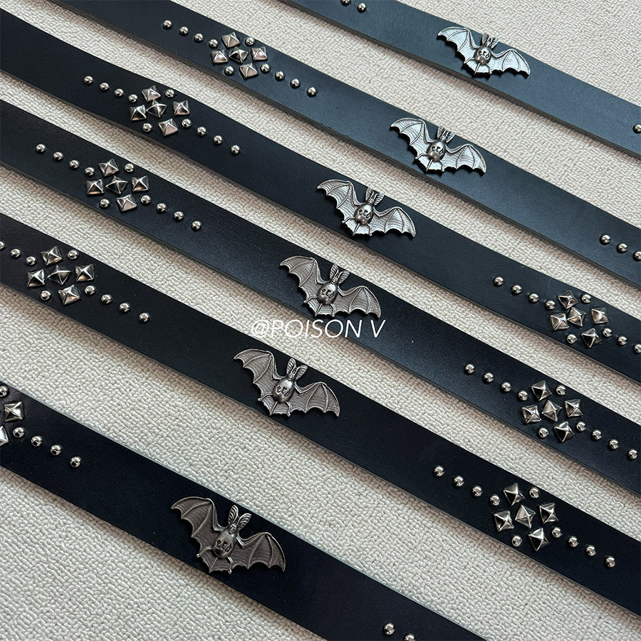 ERD SS24 ’Depressed Heir’ Bat-Studded Punk Belt - Top-Grain Cowhide Rocker Strap