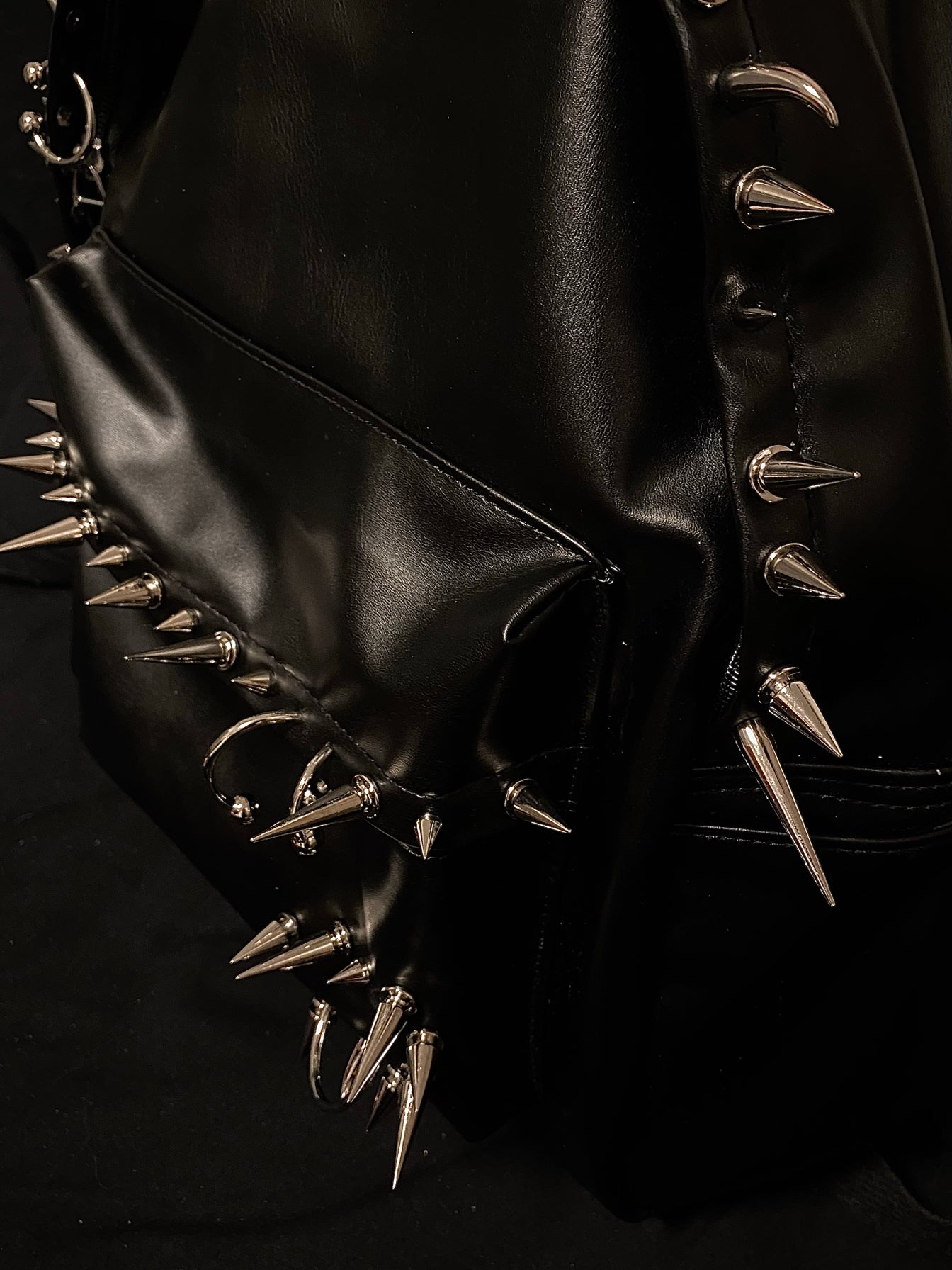 Playboi Carti OPIUM Punk Studded & Pierced Black Leather Backpack - SIze H42/W31