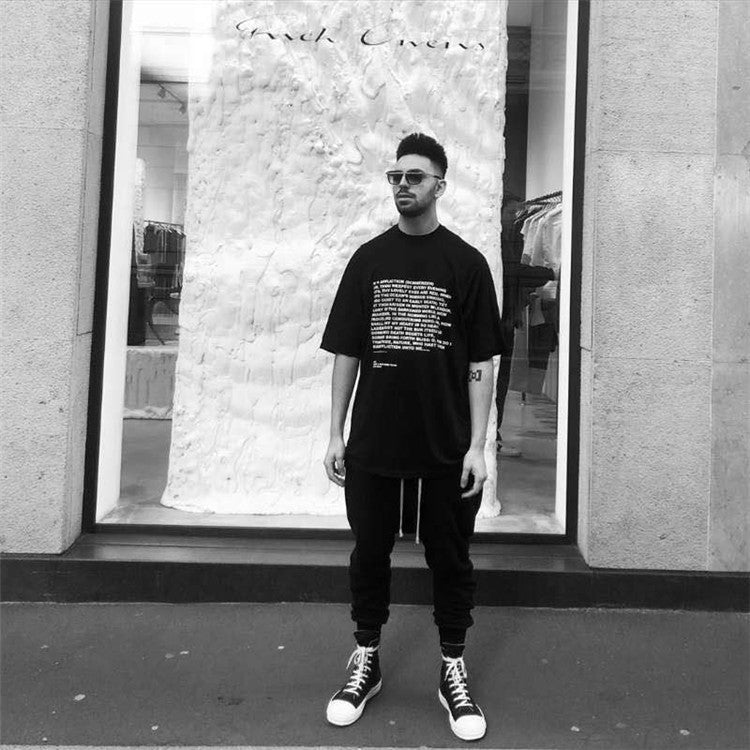 Dark Avant-garde Rick Owen Slogan RO Print Oversized Short Sleeve Tee