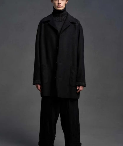 Yohji Yamamoto 23FW Dark Wool Coat – Heavy Embroidery Collection