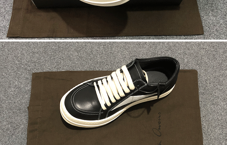 RO 22SS Vintage Leather Low-Top Sneaker Rick Owens - Black/Milk - 