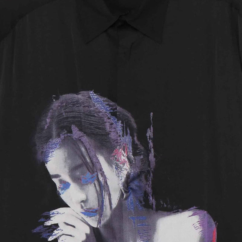 Yohji Portrait Print Shirt - Oversized Longline Designer Unisex Blouse