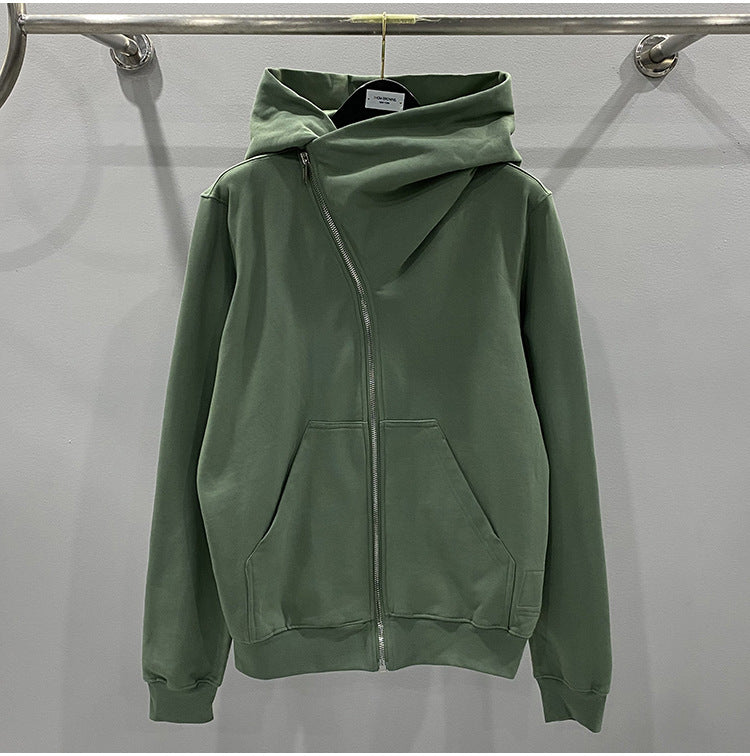 RO Dark Wizard Rick Owen Hoodie - Asymmetric Zip Avant-garde Black Winter Fleece