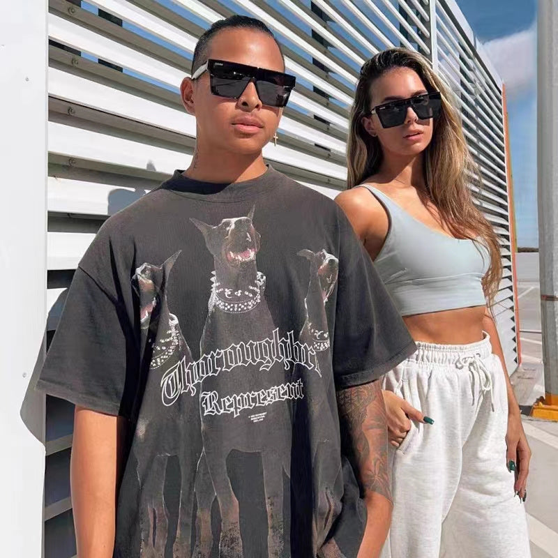 REPRESENT Washed Distressed Doberman Shark Short-Sleeve T-Shirt FOG